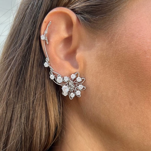 LUNA ear climbers with CZ diamonds - Sterling Silver 925 - Picture 1 of 6